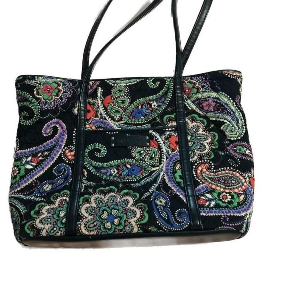 Vera Bradley Quilted Paisley Pattern Tote Bag with Faux Leather Straps